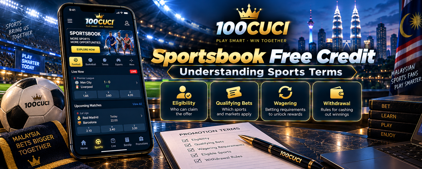100CUCI Free Credit No Deposit Malaysia – Sports Terms